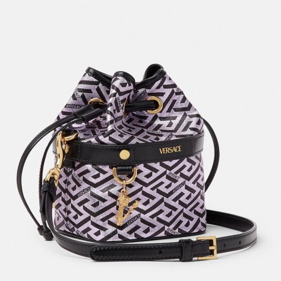 SALE! Versace La Greca Virtus metallic monogram bucket leather crossbody bag NEW - Picture 1 of 12